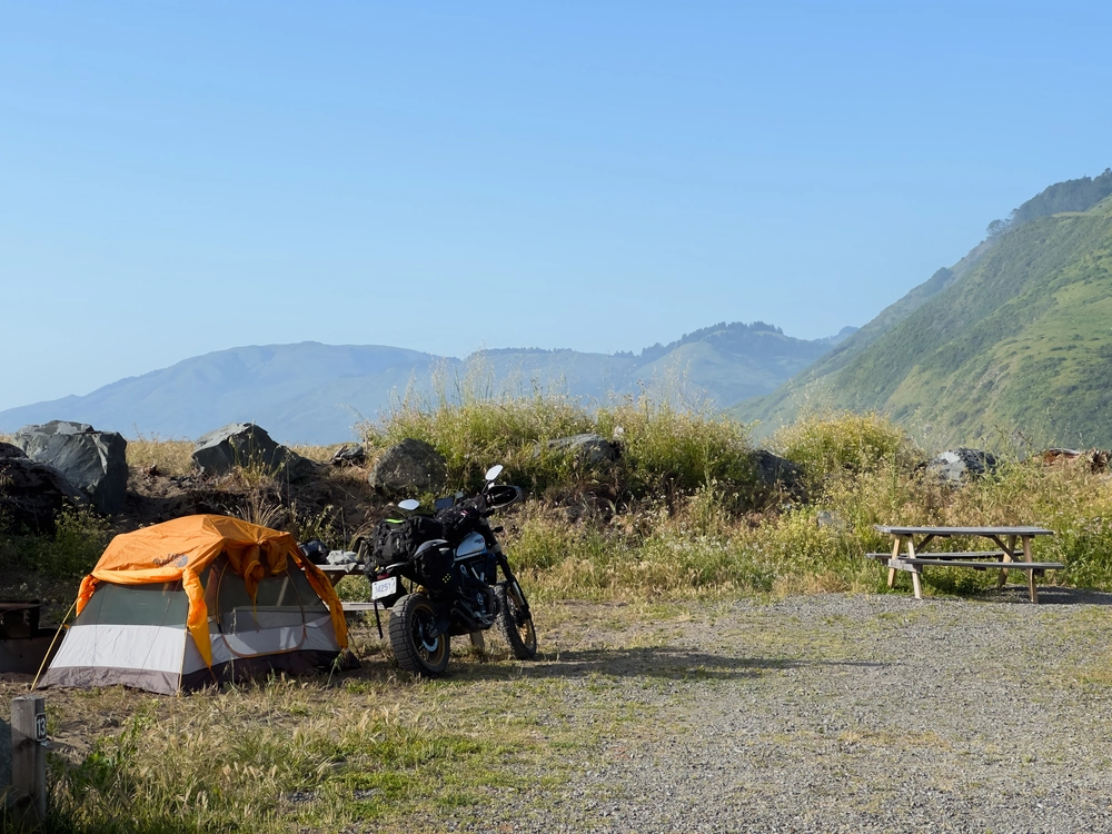 Lucia and my tent set up in the campground.