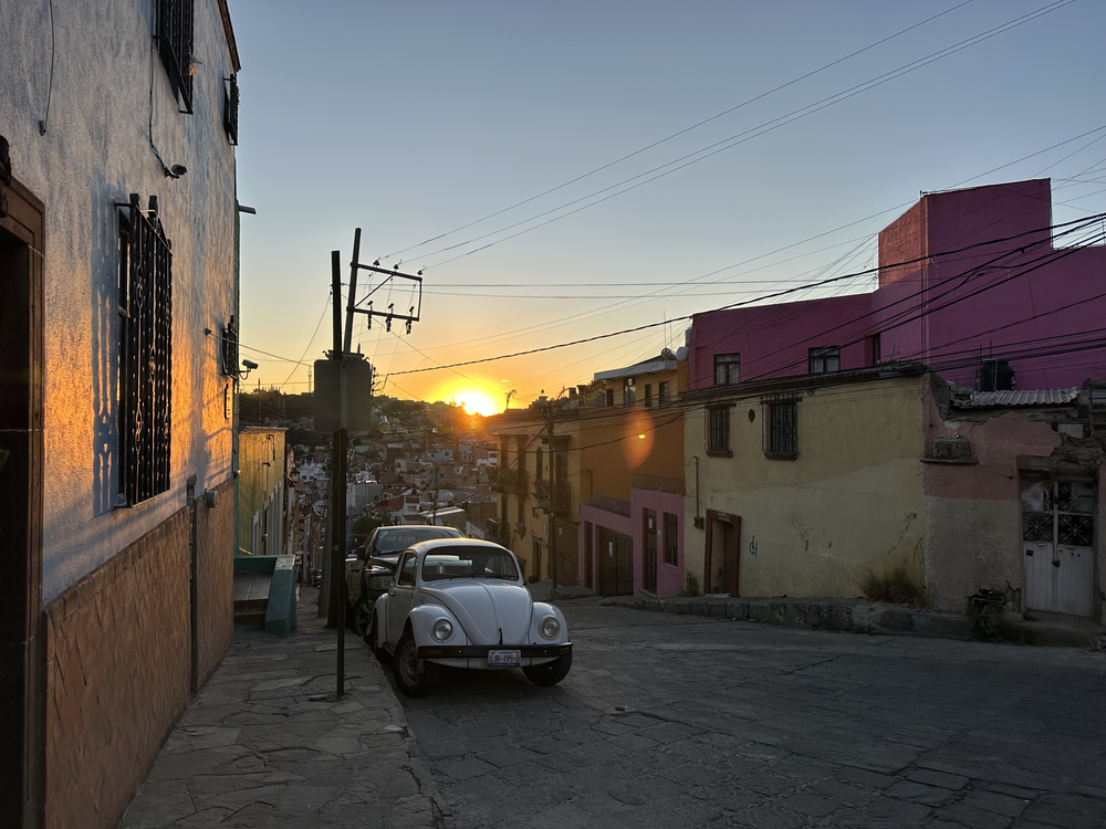 Volkswagen Beetle at sunset in Guanajuato City